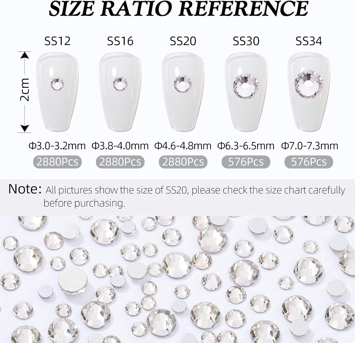 Crystal Clear Flatback Rhinestones, Glass Rhinestones for Nail Art and Craft, Glue Fix, Loose Crystal Gemstones(Crystal, SS20, 2880pcs, 4.6-4.8mm)