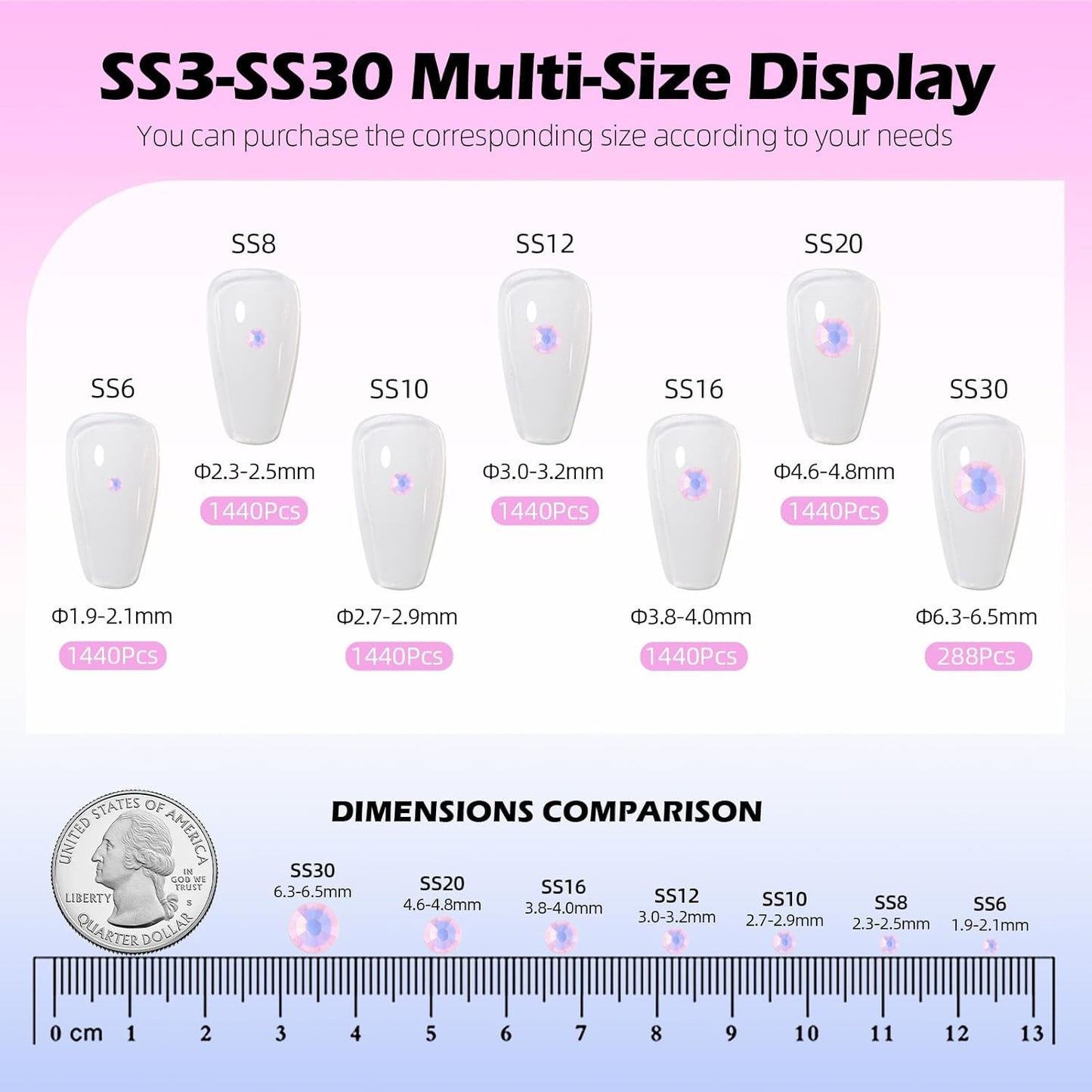 F Pink Flatback Rhinestones, Glass Rhinestones for Nail Art and Craft, Glue Fix, Loose Crystal Gemstones(F Pink, SS20, 1440pcs, 4.6-4.8mm)