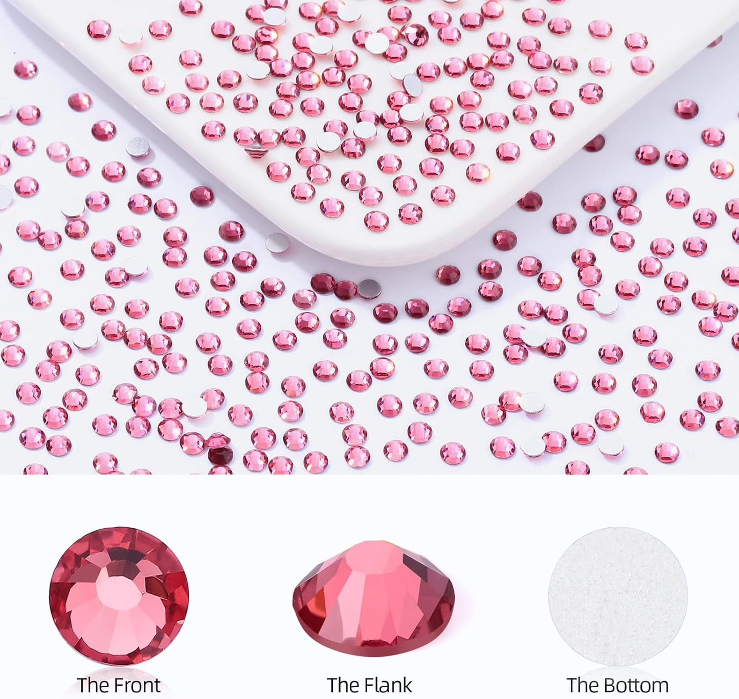 Rose Flatback Rhinestones, Glass Rhinestones for Nail Art and Craft, Glue Fix, Loose Crystal Gemstones(Rose, SS6, 1440pcs, 1.9-2.0mm)