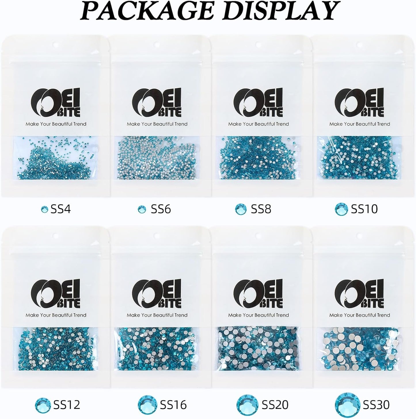 Aquamarine Flatback Rhinestones, Glass Rhinestones for Nail Art and Craft, Glue Fix, Loose Crystal Gemstones(Aquamarine, SS8, 1440pcs, 2.3-2.5mm)