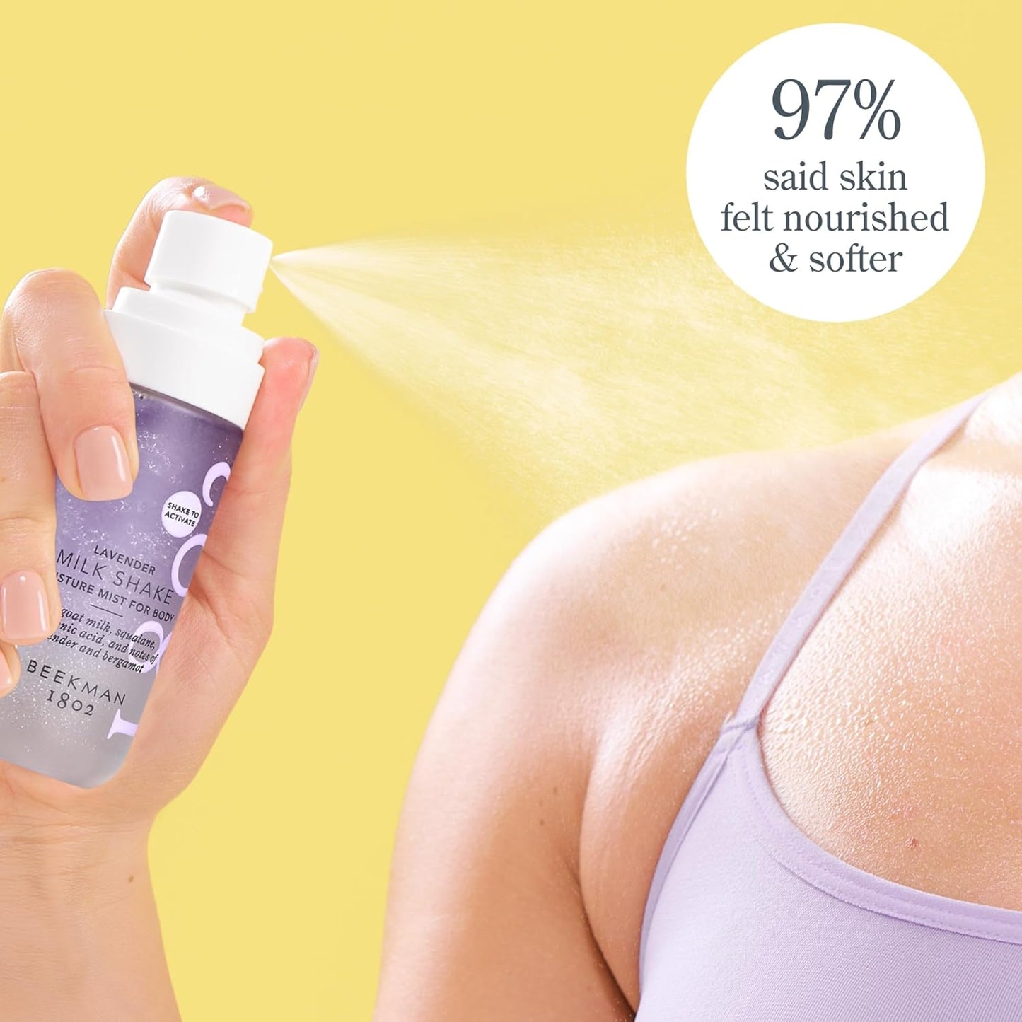 Beekman 1802 Milk Shake Body Mist - Lavender 4.7 fl oz - Hyaluronic Acid, Jojoba Oil, Instantly Moisturizes, Hydrates & Softens, Good for Sensitive Skin, Cruelty Free