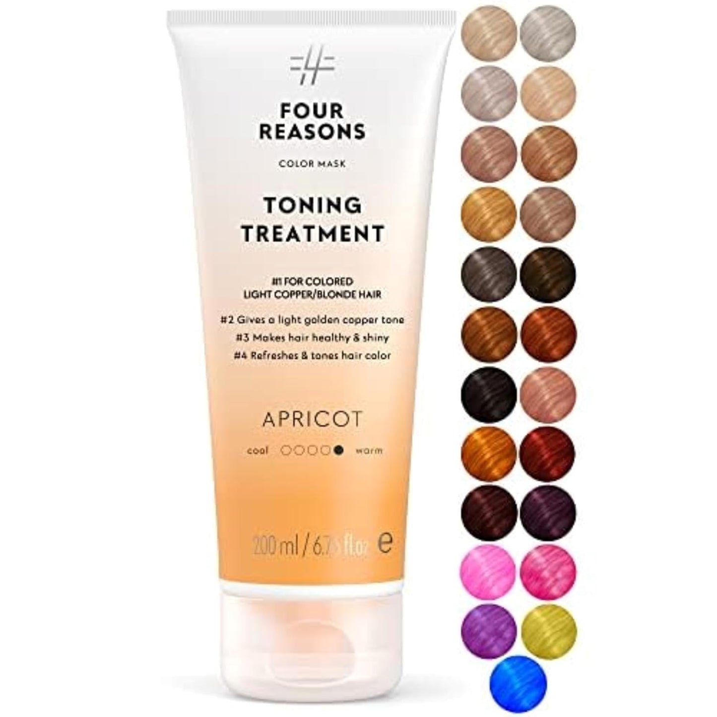 FOUR REASONS Color Mask - Apricot - (27 Colors) Toning Treatment, Color Depositing Conditioner, Tone & Enhance Color-Treated Hair - Semi Permanent Hair Dye, Vegan and Cruelty-Free, 6.76 fl oz