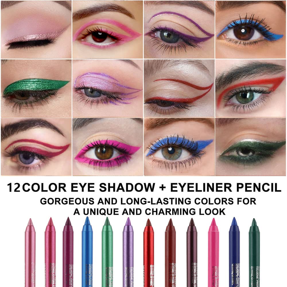 Kaely 6Pcs Glitter Gel Eyeliner Pencil Set for Women, Color Eye Liner Waterproof Smudge Proof with Sharpener, High Pigmented Eye Makeup Liners, lapiz de ojos delineador de ojos contra el agua, 03