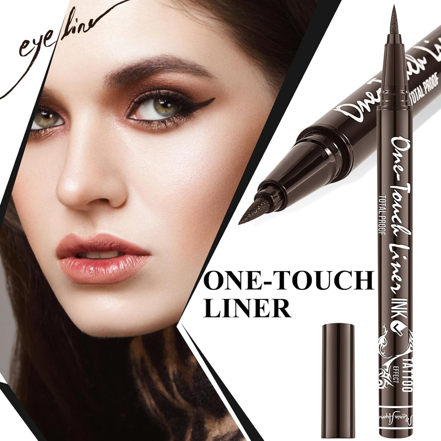 Triple Pack of Vegan-Approved Hypoallergenic Liquid Eyeliner Pens, Tattoo Effect, Quick Dry, Waterproof, Smudgeproof, Long-lasting & Felt Tip Eyeliner pen: Precision Beauty for Women (Dark Brown)