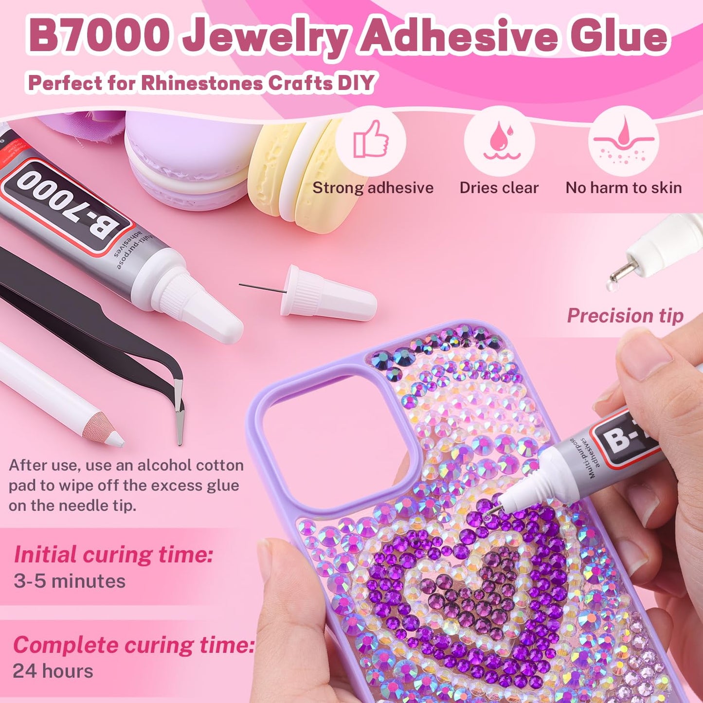 20000Pcs Purple Rhinestones for Bedazzling with 1Pcs B7000 Jewelry Glue, Resin Rhinestones for Crafting Crafts DIY, Bedazzler Kit Gems for Clothing Shoes Tumblers Nail Art Assorted Size 3/4/5/6mm