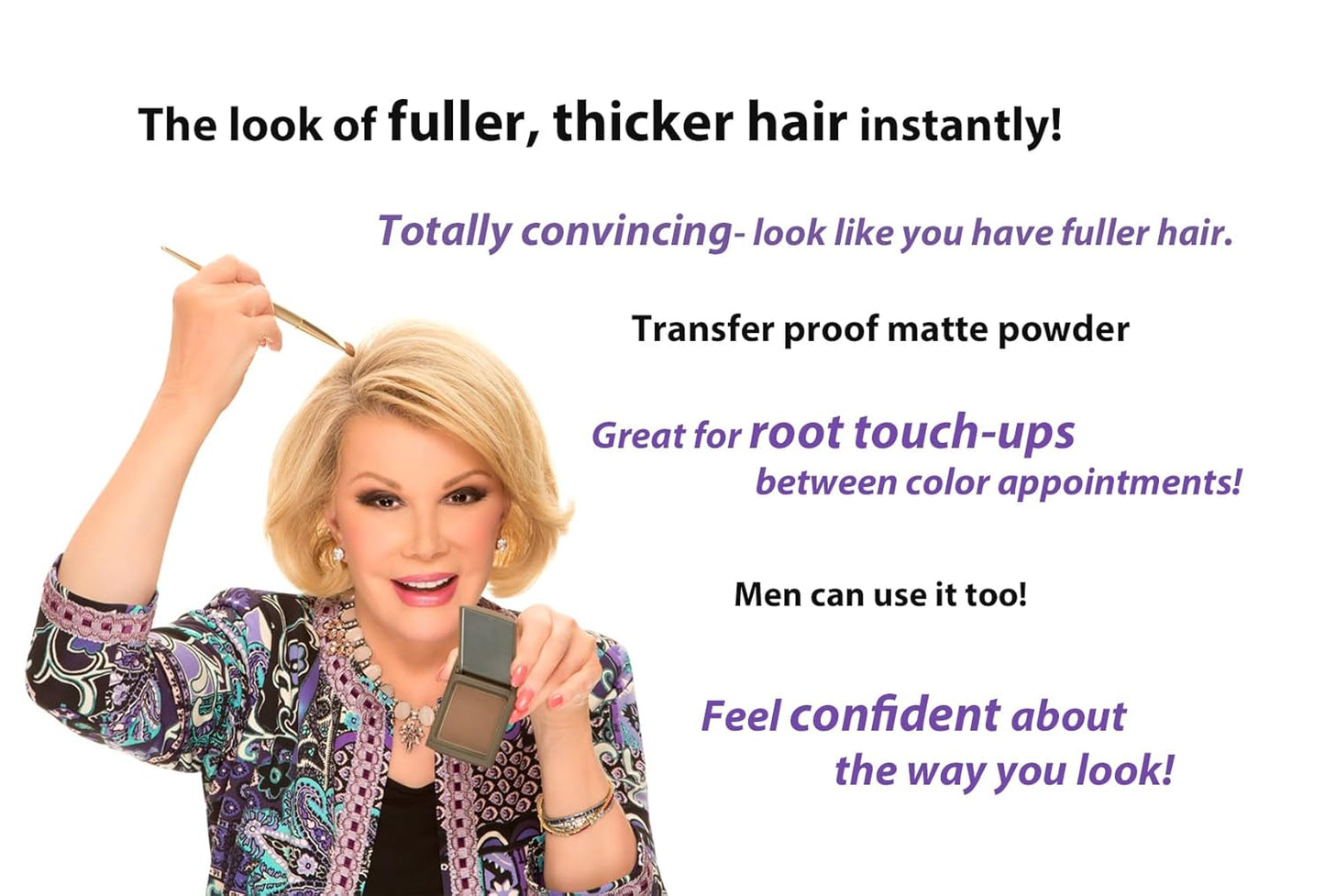 Joan Rivers Great Hair Day Root Touch Up Powder – Fill-in Powder for Thicker, Fuller Looking Hair (Red)