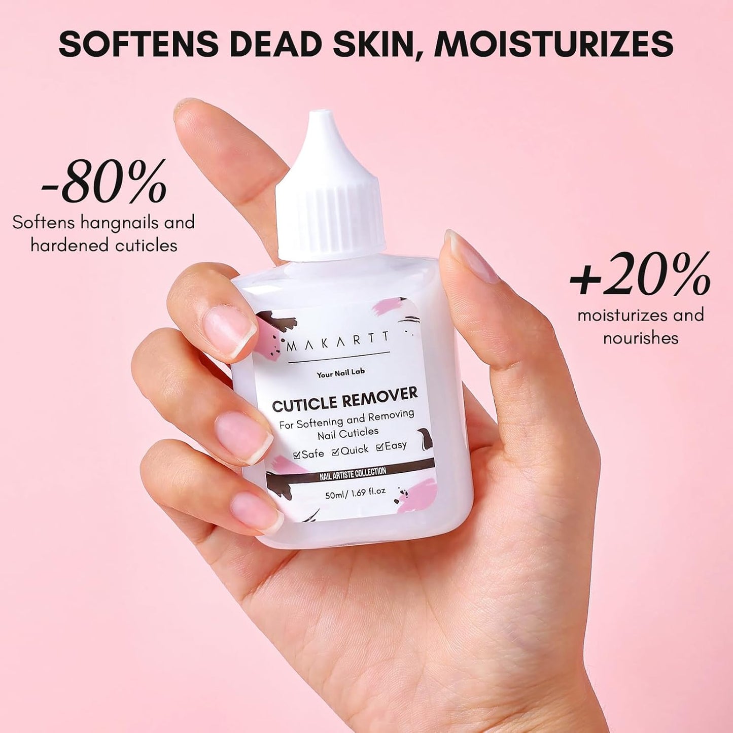 Makartt Cuticle Remover Liquid, 50ml Professional Instant Softener Cream for Dry Cuticles, Salon-Quality Nail Care Dissolver for Manicure & Pedicure Use