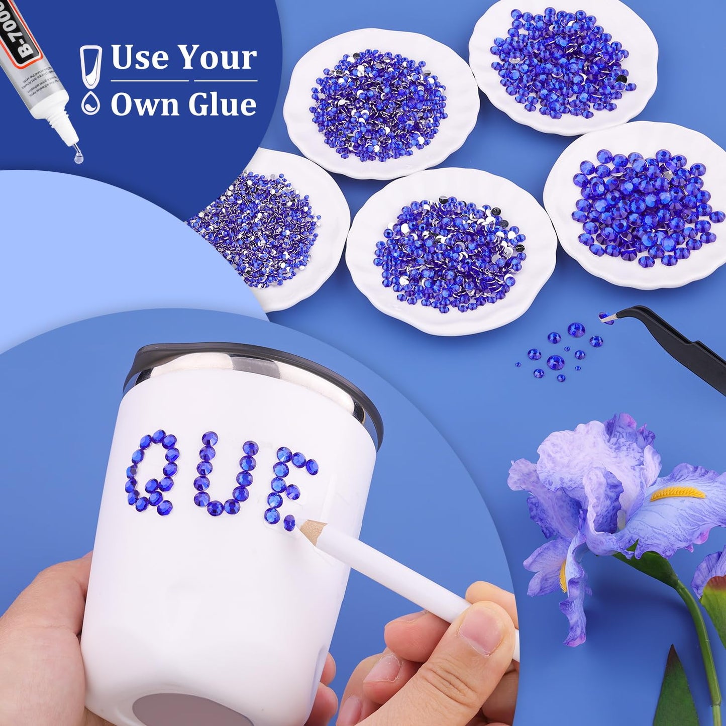 Resin Rhinestones for Crafting, 2 Boxeses Royal Blue Multi Sizes Flatback Bedazzling Crystals for Crafts Nail Art Deco, Non Hotfix Gems Charms for Tumbler Shoes Clothing Fabric Face Makeup