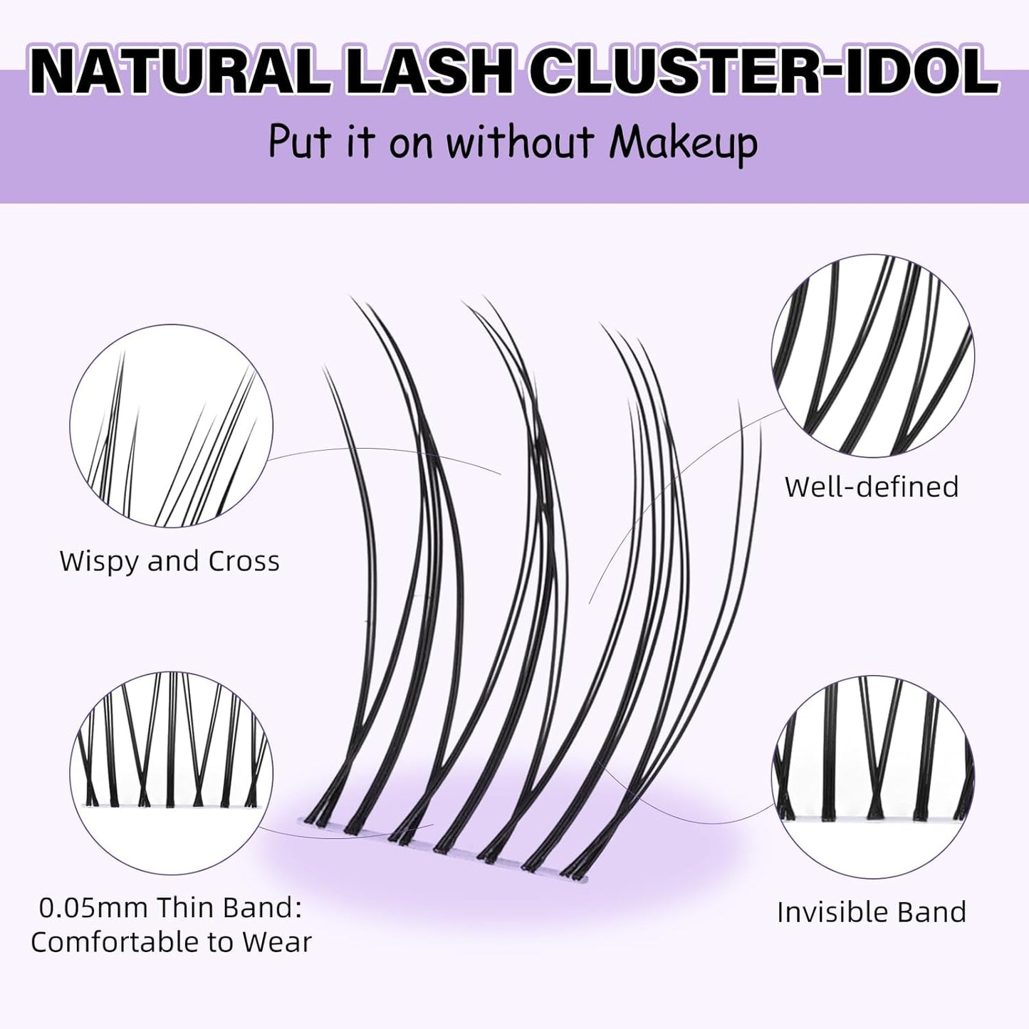 B&Qaugen Lash Clusters Kit Idol Lash Extension Kit No Lash Map Natural Lash Clusters with Invisible Band 11-13 mm Eyelash Extension Kit C Curl Lash Kit with Lash Bond and Seal(idol)