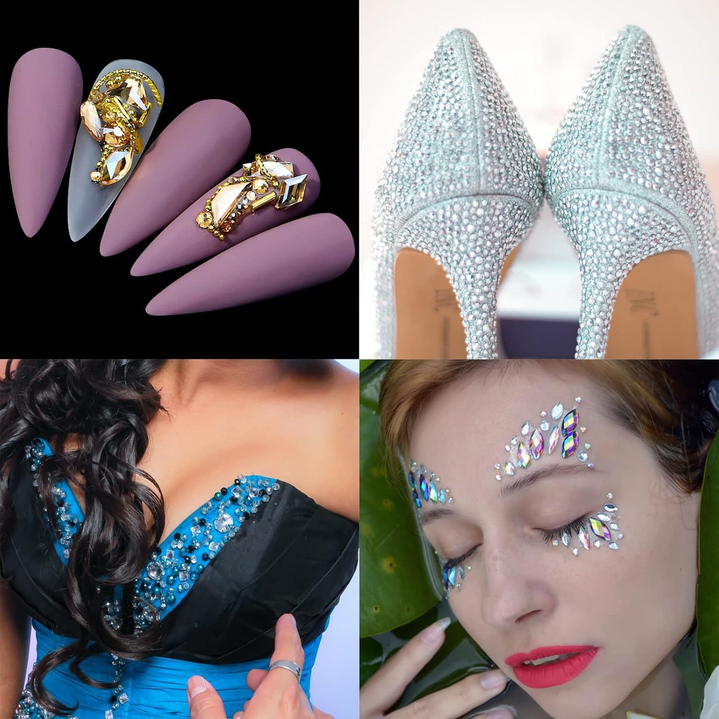 Nail Rhinestones Kit, Nail Art Decorations with Wax Pencil Flat AB Rhinestones Kit DIY Crafts Gemstones for Nail, Shoes, Clothes, Jewels (600 Black Diamonds + 2500 Flat Rhinestones)