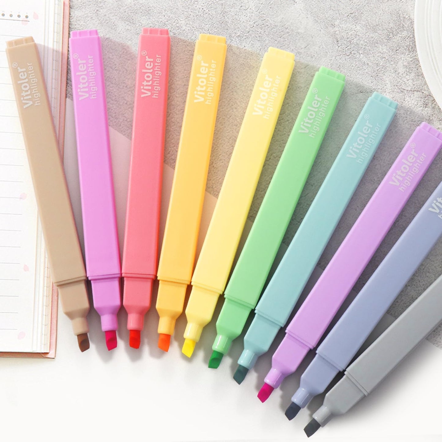 Vitoler Aesthetic Highlighters,10 Pcs Chisel Tip,Dry Fast Easy to Hold,Highlighter Set of Cute Office Desk Accessories, School Supplies