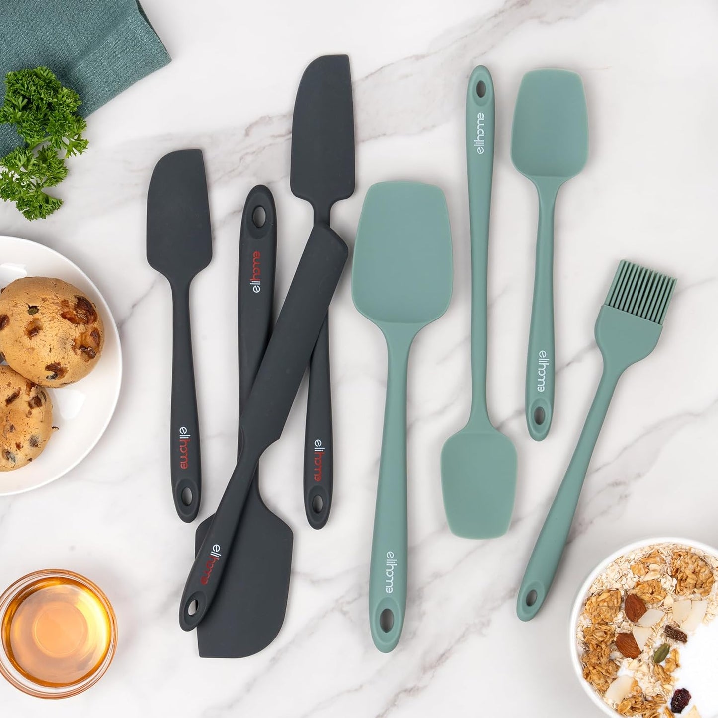 Elihome Mini Silicone Spoonula - Non-Stick Heat Resistant Silicone Scraper Spatula for Mixing, Serving, Scraping, Stirring, and More, 8.75 Inch, Dark Grey