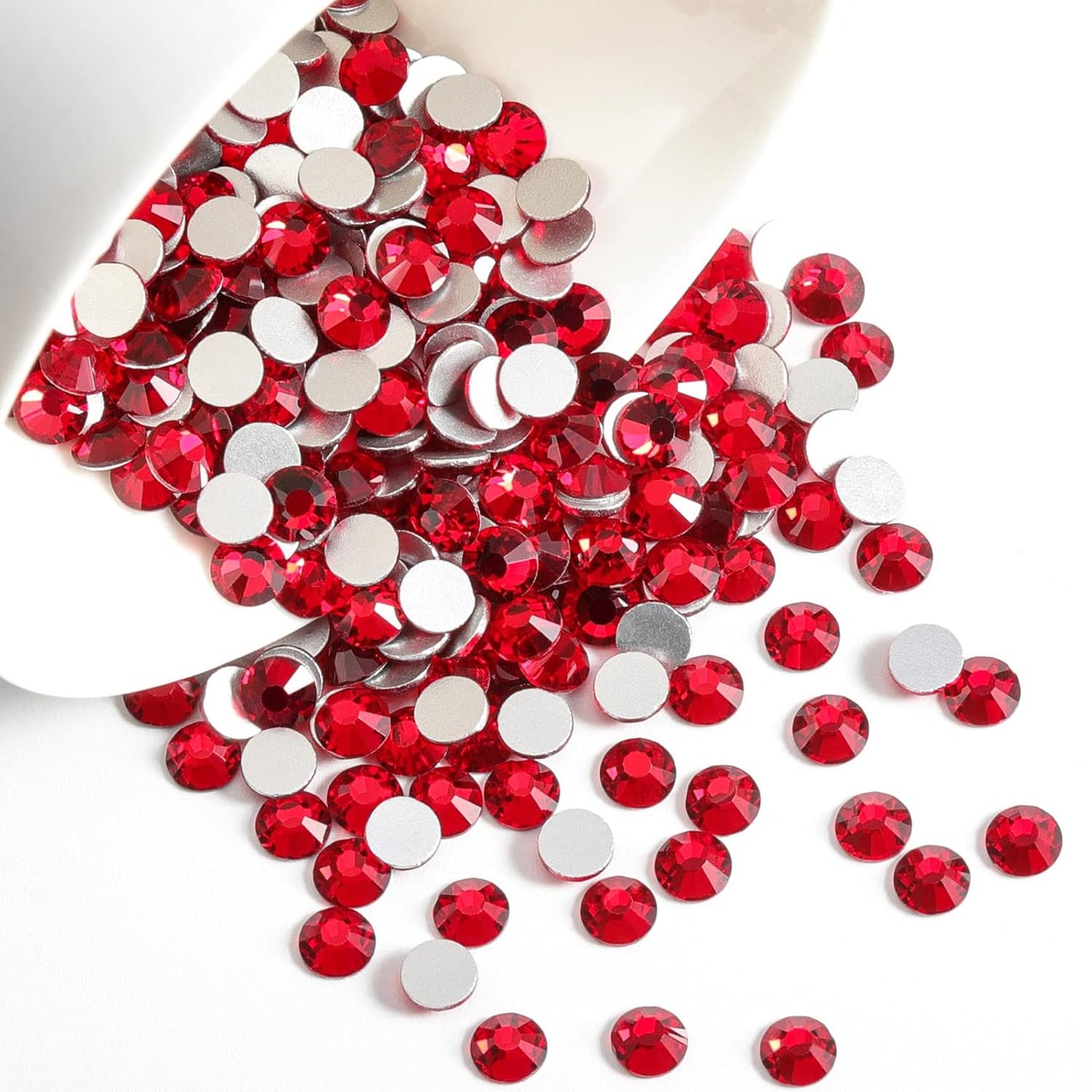 Beadsland 288pcs Flat Back Crystal Rhinestones Round Gems for Nail Art and Craft Glue Fix, Siam, SS34,7.1-7.3mm