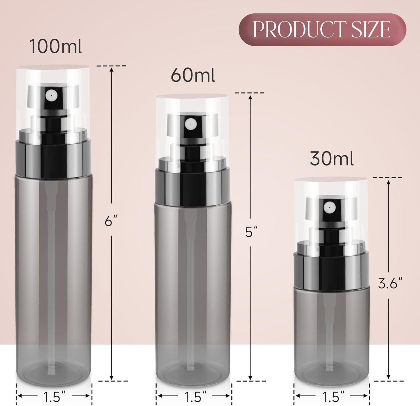 3Pack Small Spray Bottles, 2oz Black Plastic Fine Mist Mini Mister Bottles for Hair, Cleaning, Salons, Planting, Skin Care