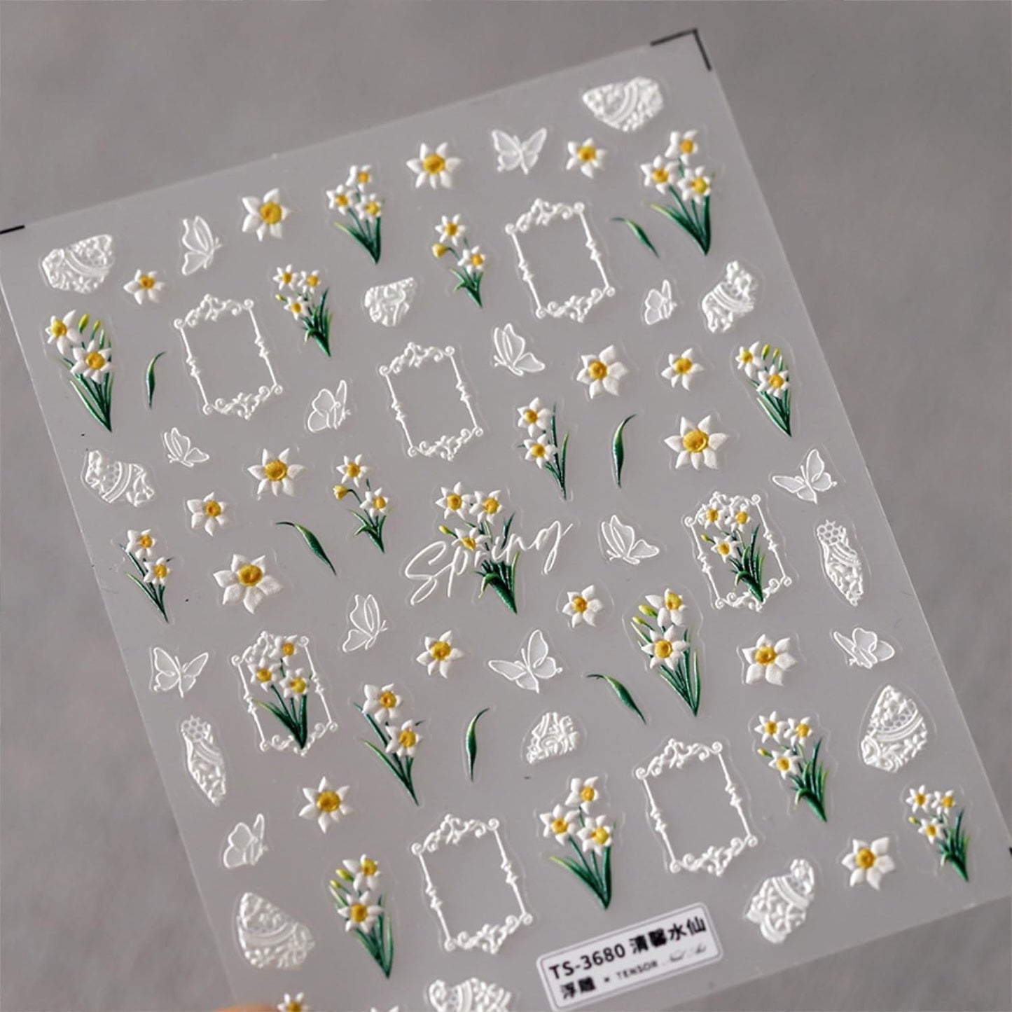 White Flower Nail Art Stickers Decals 5D Self Adhesive Spring Summer Nail Stickers for Nail Art Butterfly Floral Nail Decals for Women Girls