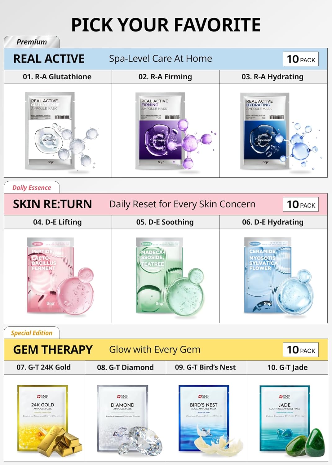 SNP Real Active Hydrating Ampoule Sheet Mask | Moisturizing and Nourishing for All Skin Types | Vegan Sheet Masks with Hyaluronic Acid | Korean Face Masks Skincare | Facial Mask | 10 Sheets