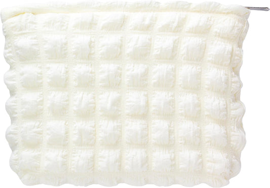 PAZIMIIK Floral Makeup Bag Large Cotton Zipper Pouch for Purse Travel Canvas Make Up Organizer for Women Cosmetic,Bubble Beige