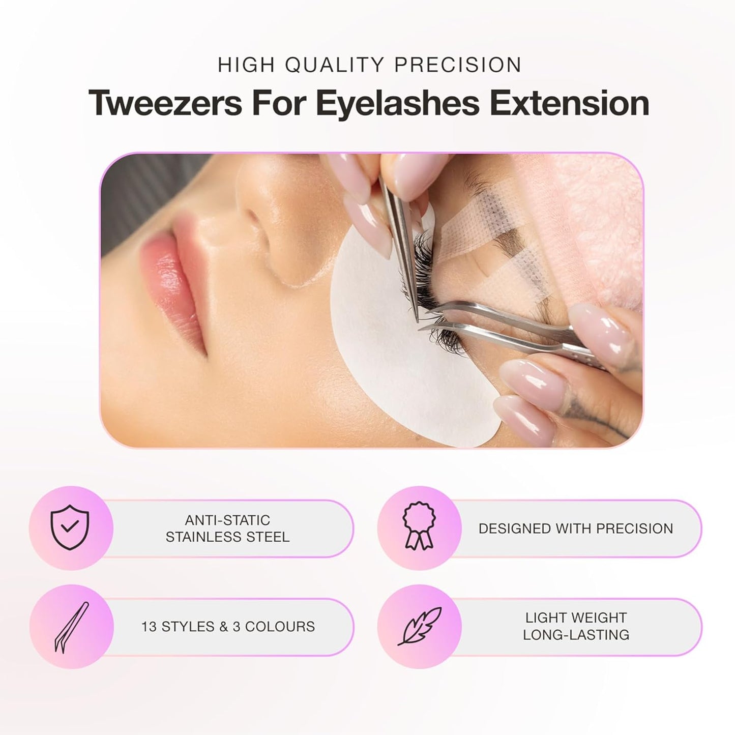 Curacoro Lash Tweezer - Professional & Precision Fiber Tip Grip Lash Tweezers for Eyelash Extensions, Multi Shapes & Purposes Tweezers for Volume, Isolation & Classic Lashes (Silver, Abracadabra)