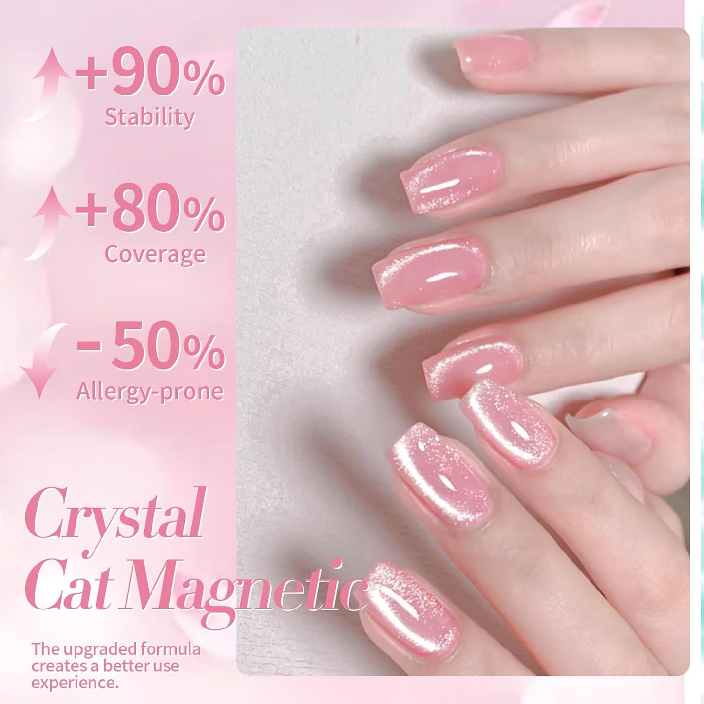 BORN PRETTY Cat Magnetic Eye Gel Nail Polish,Pink Myrtle Glitter Cat Magnetic Gel Nail Polish, Holographic Magnetic Nail Polish for Nail Art Manicure Salon DIY at Home 15ML