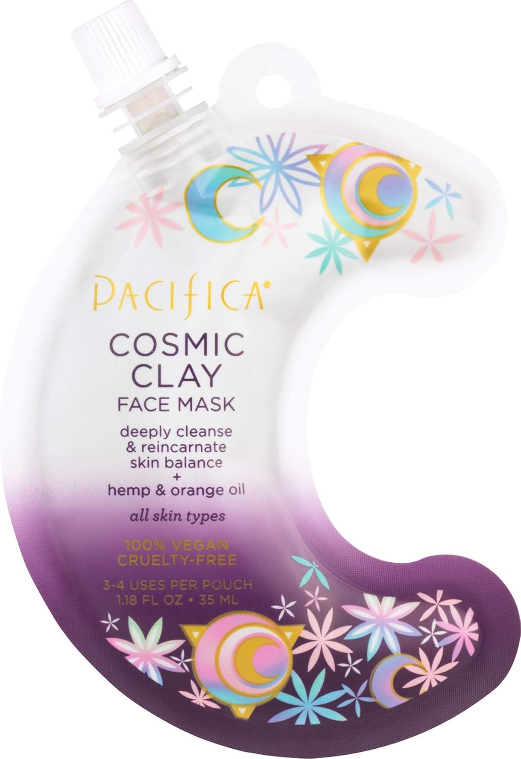 Pacifica Cosmic Clay Face Mask, Deep Cleansing Pore-Minimizer Clay Mask for Blemishes & Oily Skin, Skin-Balancing Detox Facial with Hemp, Acai & Orange Oil, Clean Beauty Vegan, 1.18 oz