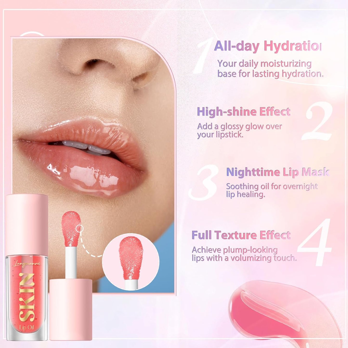 LANGMANNI Moisturizing Lip Oil,No-Sticky Lip Gloss Lip Balm Lip Care,Fruit Flavoured Lip Oil For Dry Lip's Moisturizing Hydrating And Nourishing ((Green Apple))
