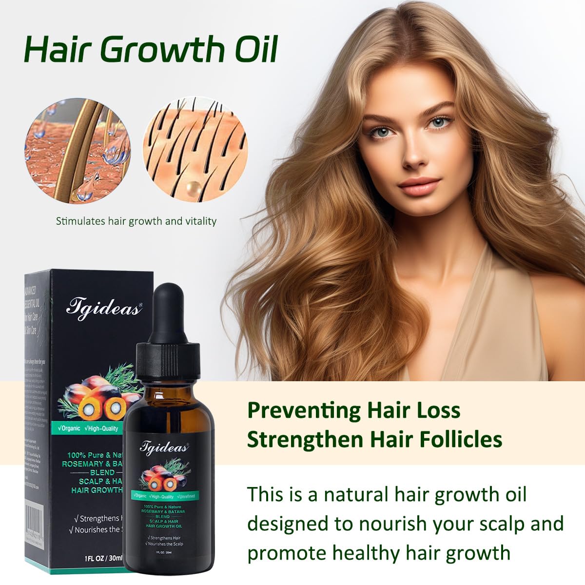 Rosemary Batana Oil - Organic Hair Growth - for Scalp & Hair Strengthening - All Hair Types Treatment Oil - Eyebrow & Eyelash Nourishing - 2 Packs