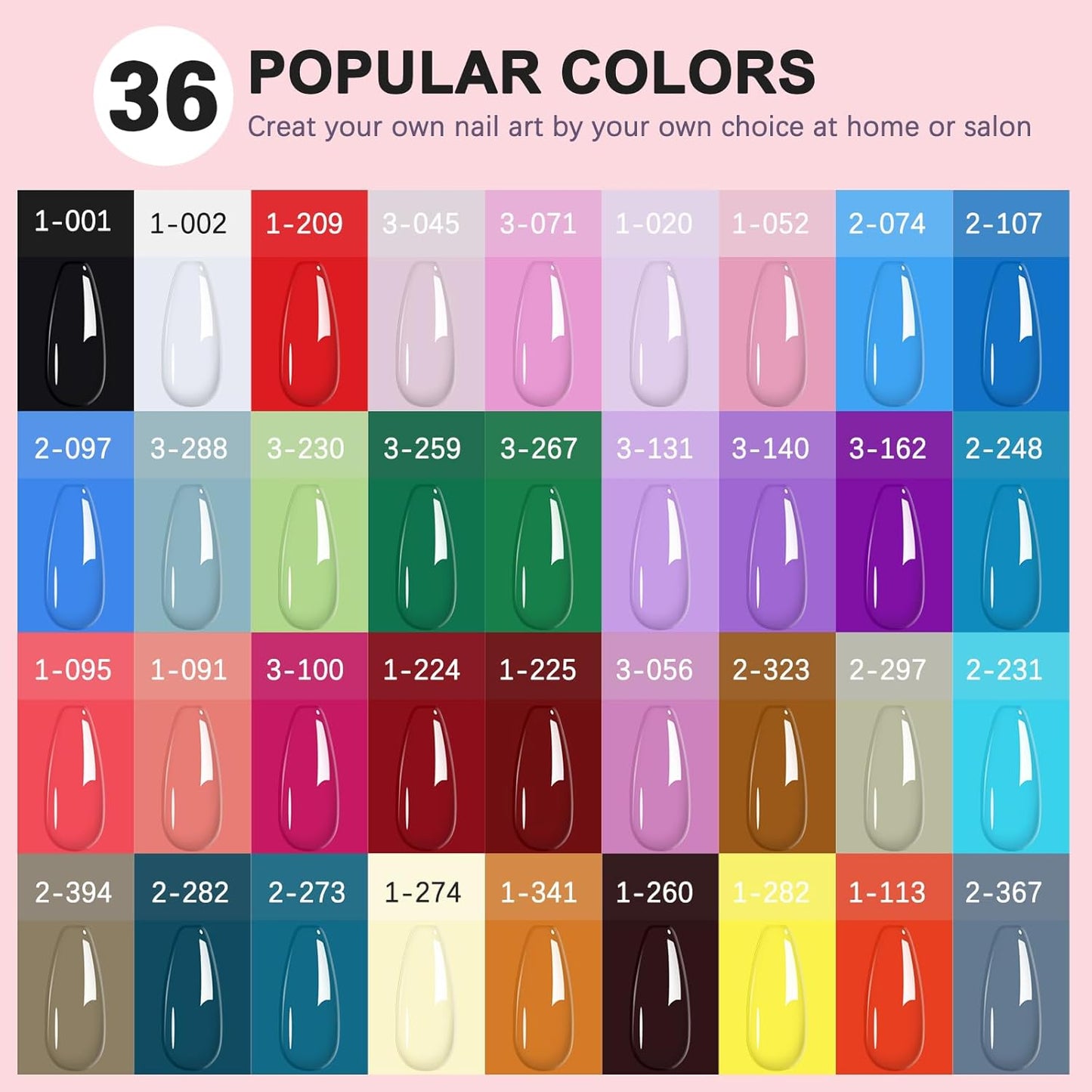 LKEE Gel Nail Polish Kit with U V Light 108W, 65 Pcs Gel Nail Polish Set All Season Gels Nail Kit Essential Manicure Tools for DIY Nails Art Gifts for Women (D3-36SET-SKU1-012001)