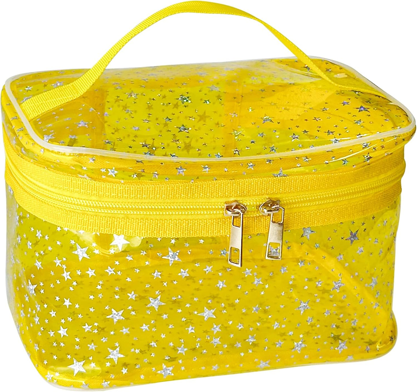 Holographic Makeup Bags Bulk,Clear Storage Bag Toiletry Pocket Portable Zippered Iridescent Pouch Waterproof Cosmetic Gift Bags for Women (Yellow-L)