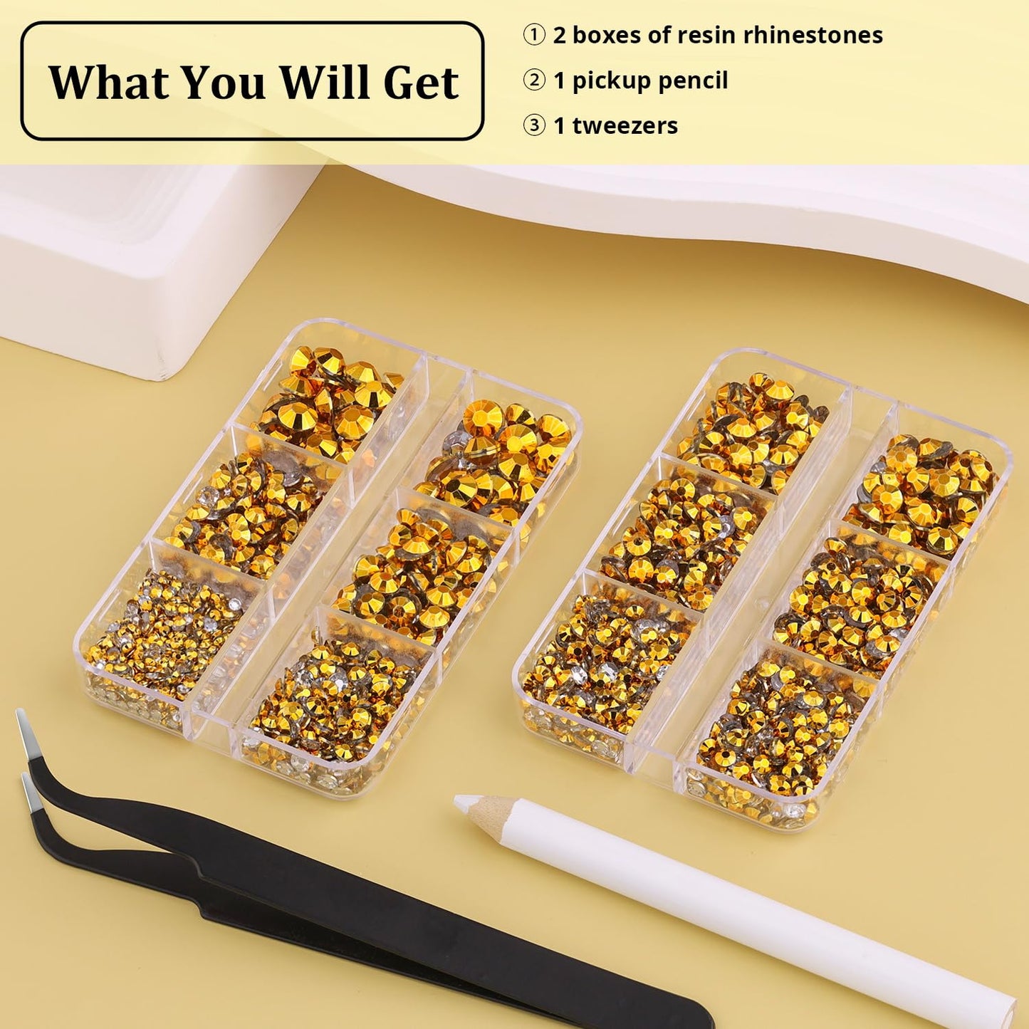 Resin Rhinestones for Crafting, 2 Boxeses Gold Multi Sizes Flatback Bedazzling Crystals for Crafts Nail Art Decoration, Non Hotfix Gems Charms for Tumbler Shoes Clothing Fabric Face Makeup