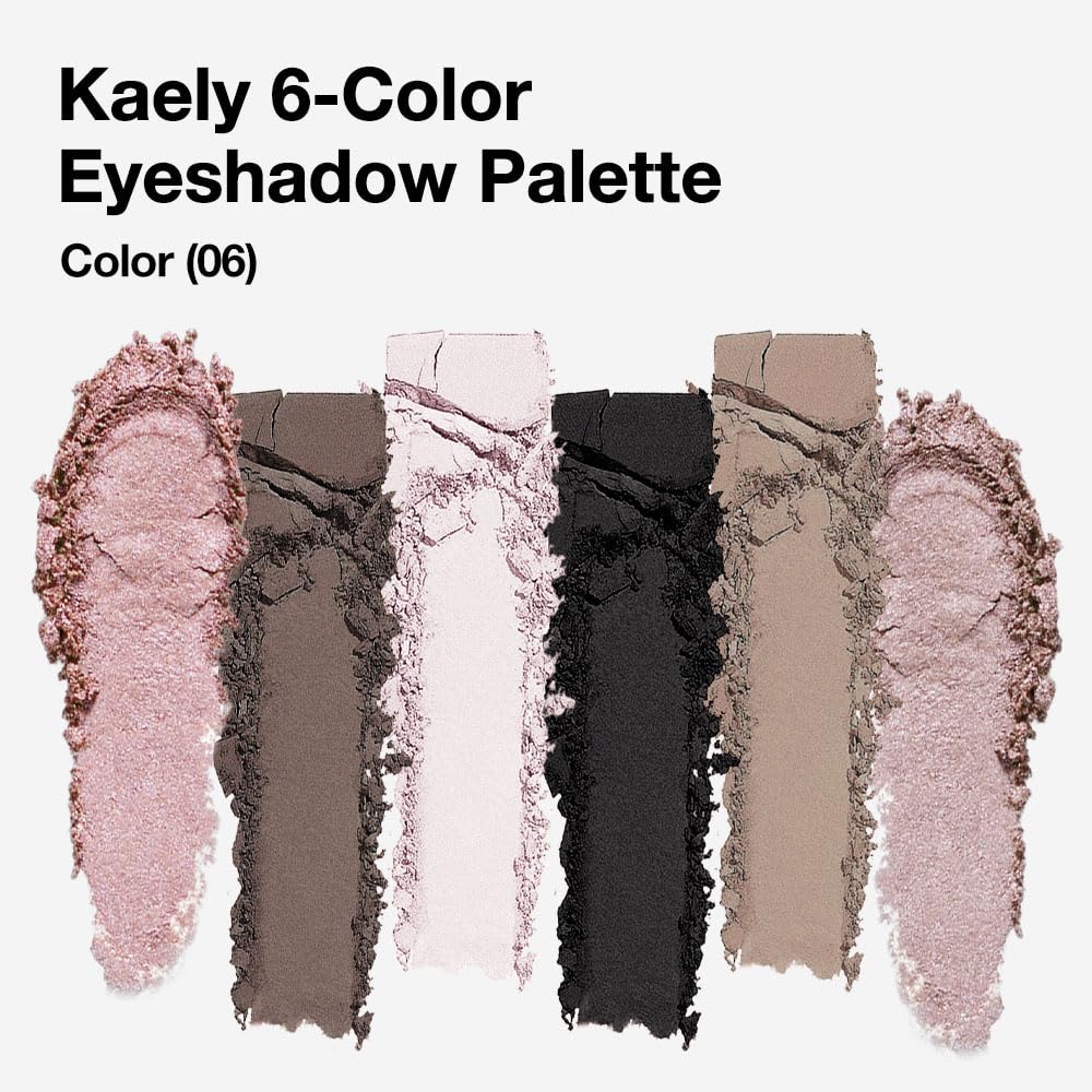 evpct 6 Colors Travel Eye Shadow Palette Makeup, Rose Coffee White Bright Nude Pink Black Brown Sparkly Shimmer Glitter Matte High Pigment Mini Eyeshadow Palette for Older Women, Built in Mirror