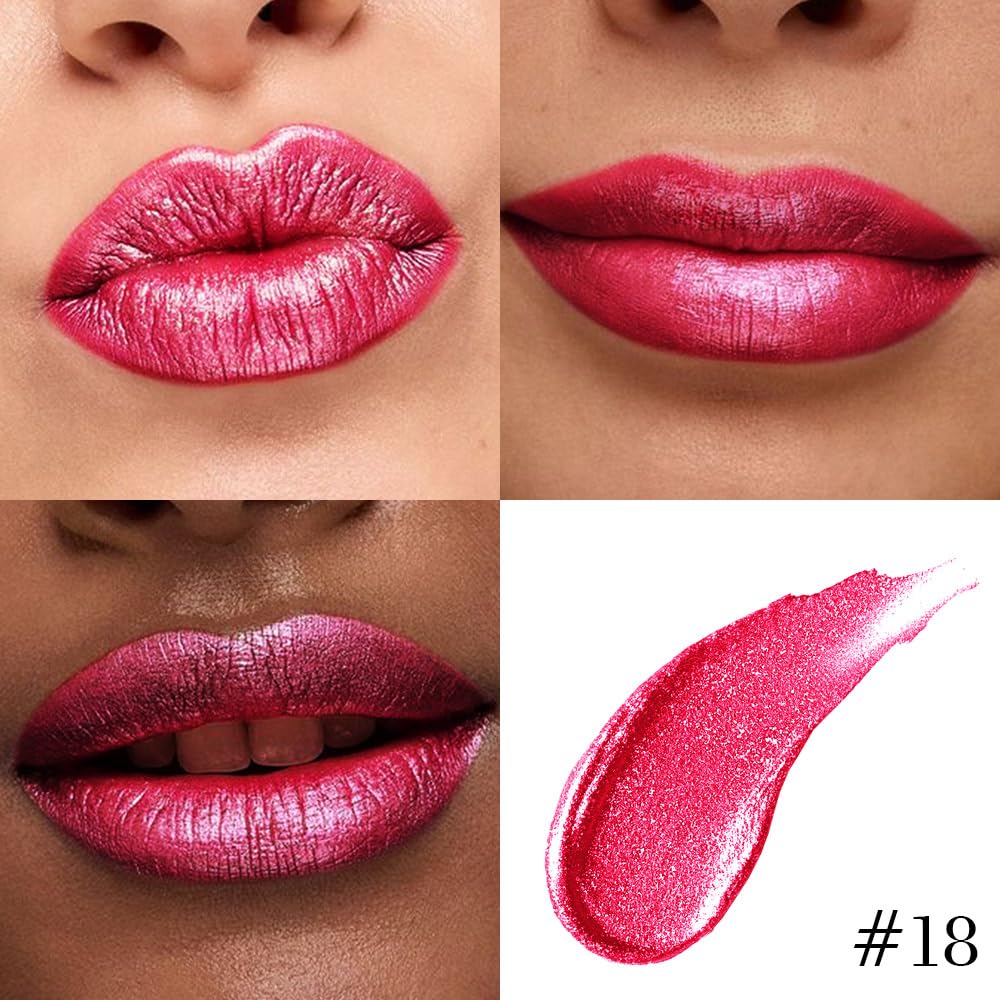 Kaely 2-in-1 Crushed Ruby Red Metallic Lipstick and Lip Liner, Shimmer Liquid Metallic Lipsticks for Women, Glitter Lip Gloss Stain Long Lasting Waterproof Smudge Proof 24 Hour, Vegan Makeup, 18