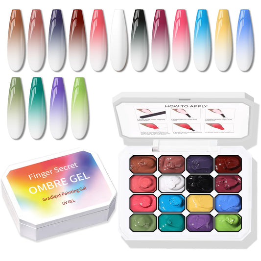 Sponge Pat Paint Nail Gel, Ombre Nails Gradient Gel Nail Blush Blooming Aura Nails Drawing Stripper Floral Painting DIY Nail Art, No Wipe, UV/LED Curing (16 Colors B)
