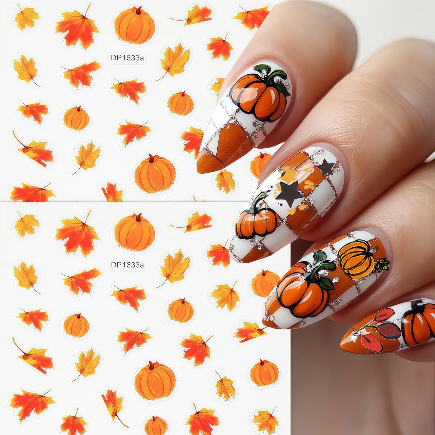 10 Sheets Thanksgiving Day Nail Stickers for Nail Art Fall Nail Sticker 3D Self-Adhesive Shiny Autumn Maple Leaf Turkey Pumpkin Nails Decals Holiday Maple Leaves Manicure Decoration for Salon Nails
