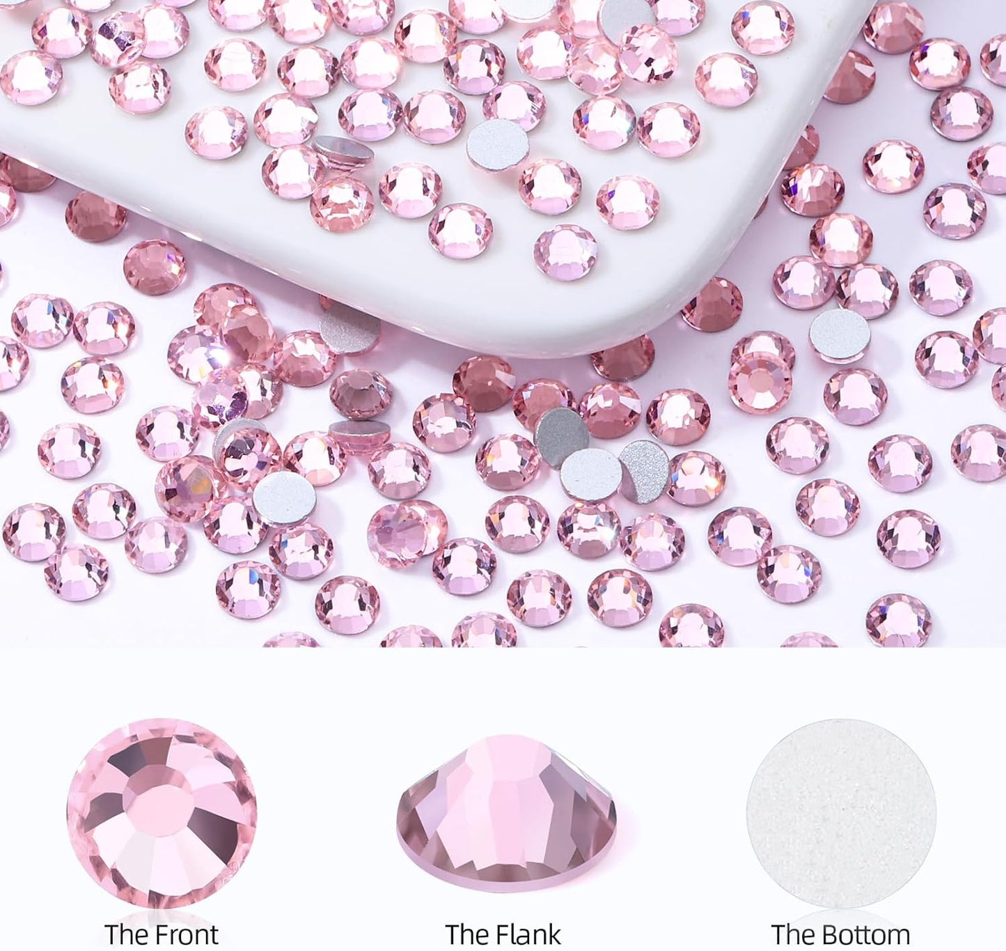 Pink Flatback Rhinestones, Glass Rhinestones for Nail Art and Craft, Glue Fix, Loose Crystal Gemstones(Pink, SS16, 1440pcs, 3.8-4.0mm)