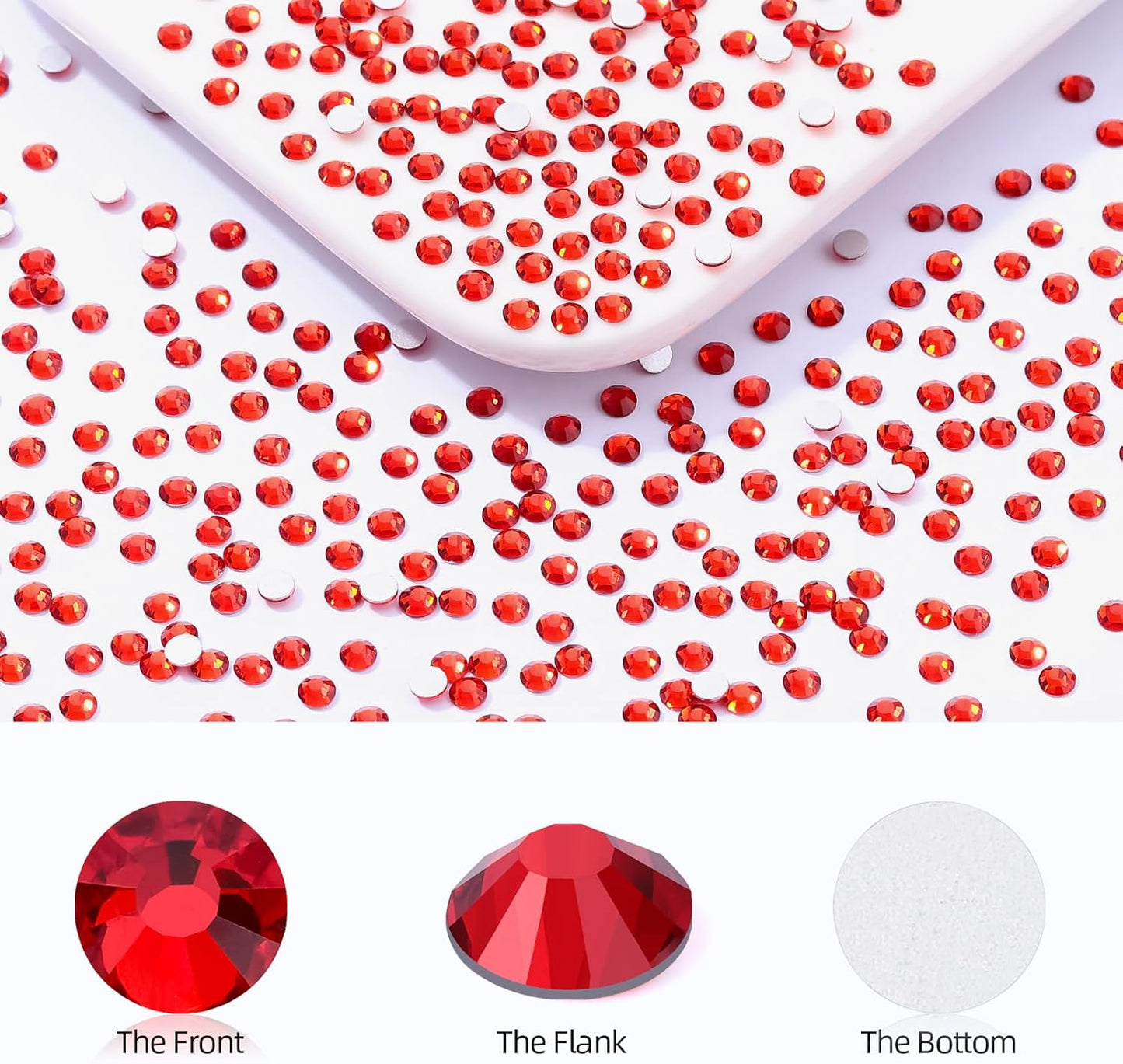 Light Siam Flatback Rhinestones, Glass Rhinestones for Nail Art and Craft, Glue Fix, Loose Crystal Gemstones(Red, SS10, 1440pcs, 2.7-2.8mm)