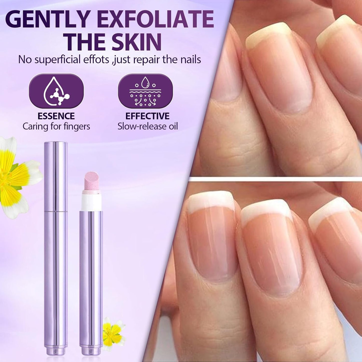 3-in-1 Cuticle Oil Pen for Nails - Nail Care Tool with Ceramic Tip, Moisturize Strengthen Brighten - Cuticle Pusher Oil for Hangnails, Dry & Damaged Nails（3pc）