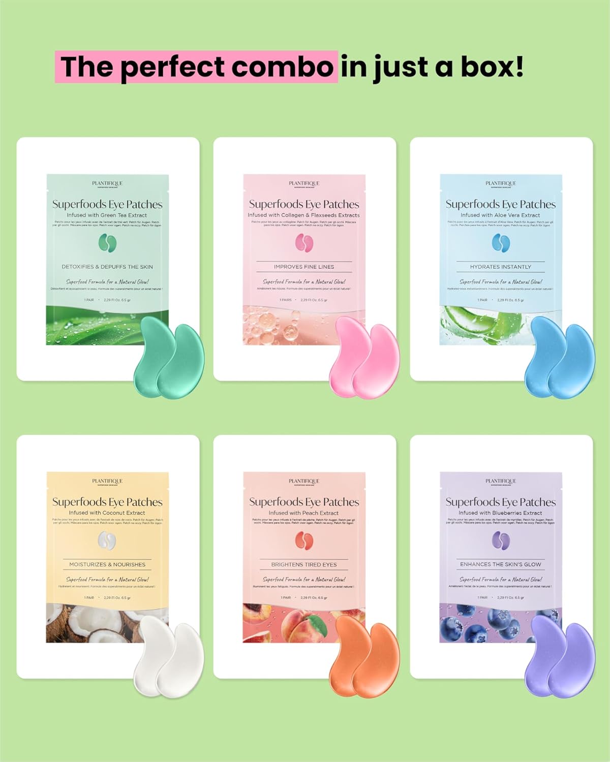 PLANTIFIQUE Superfood Under Eye Patches – 24 Pairs with Hyaluronic Acid for Dark Circles & Puffy Eyes – Anti-Aging Skincare Gel Mask, Gift for Women & Men