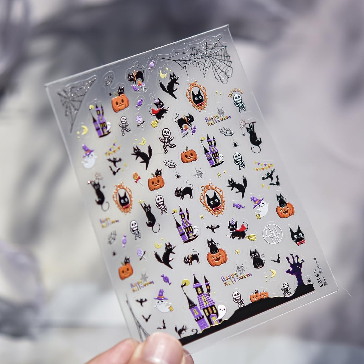 5D Embossed Halloween Nail Stickers Funny Cute Cat Self-Adhesive Nail Art Pegatinas Uñas with Skull Ghost Pumpkin Designs Halloween Nails Decals DIY Manicure Supplies for Women Nails Decoration 1Sheet