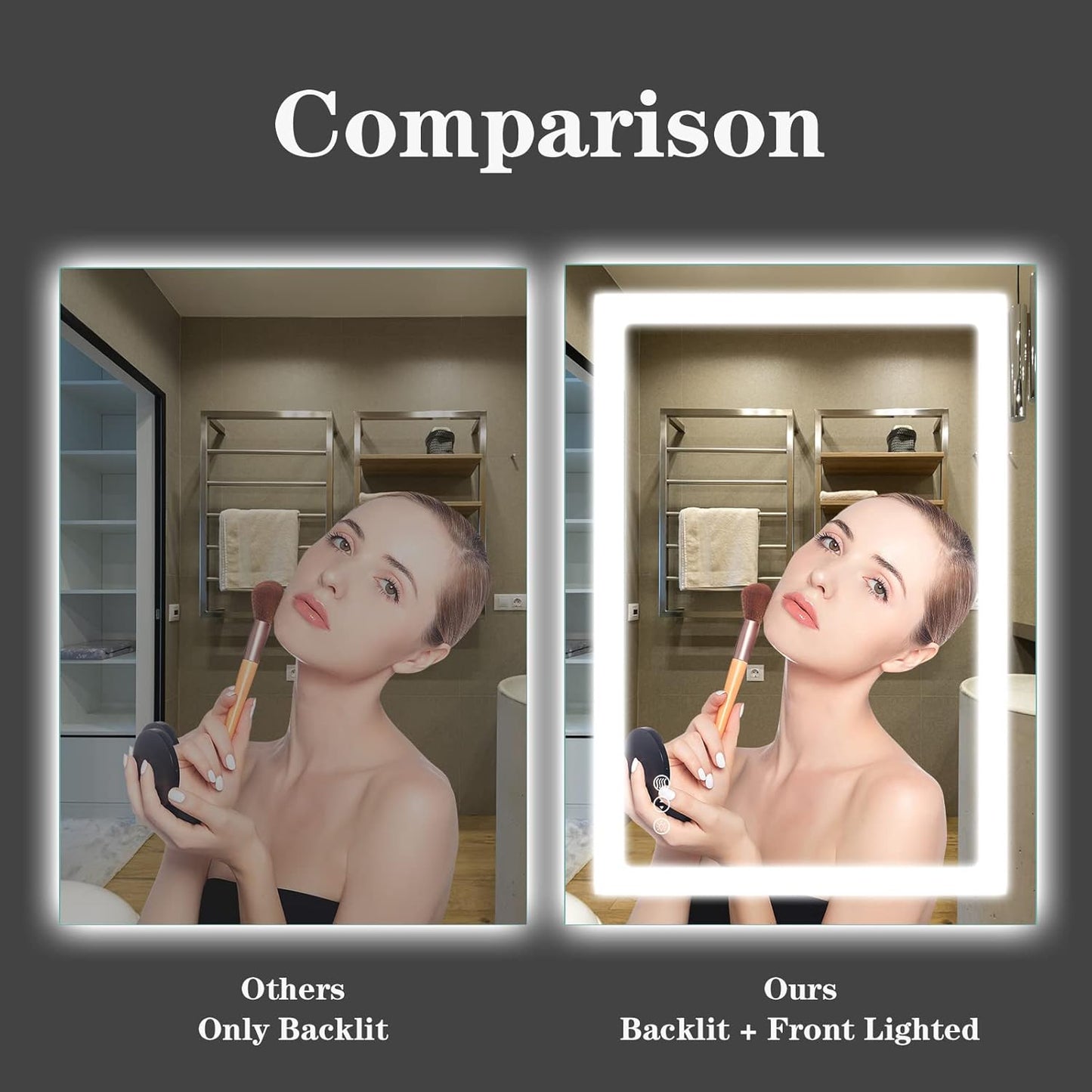 Amorho LED Bathroom Mirror 28"x 36" with Front and Backlight, Stepless Dimmable Wall Mirrors with Anti-Fog, Shatter-Proof, Memory, 3 Colors, Double LED Vanity Mirror (Horizontal/Vertical)