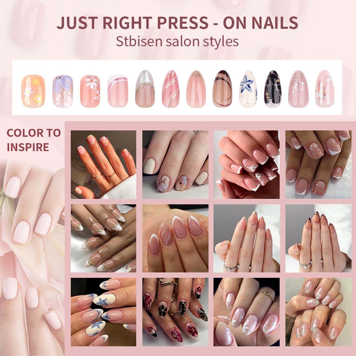 Pink Press On Nails Short Oval, Summer Fall Fake Nails Featuring Petal Designs and Gold Detailing, Glossy Gel Finish Acrylic Nails, Thick Reusable Glue On Nails Kit for Women, Gilded Blossom