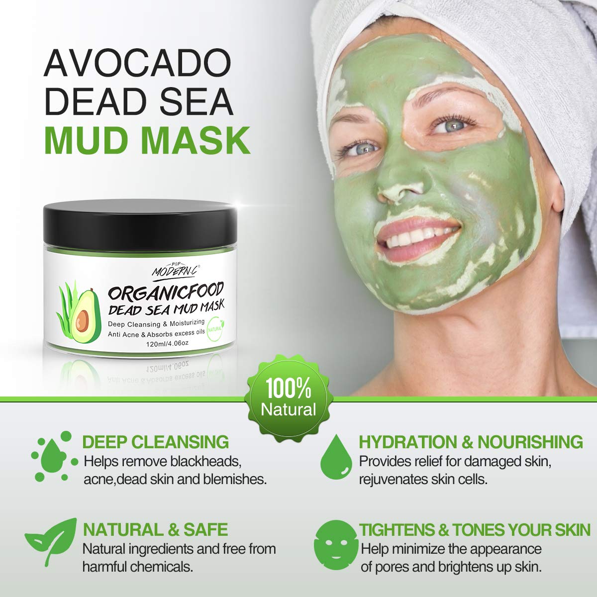 Clay Mask Avocado Dead sea Mud Stick Mask Natural Organic Green Tea Mud Mask Deep Cleansing Blackhead Removal Face Mask Nourishing Hydration Facial Mask With Blackhead Remover Extractor Tools (White)