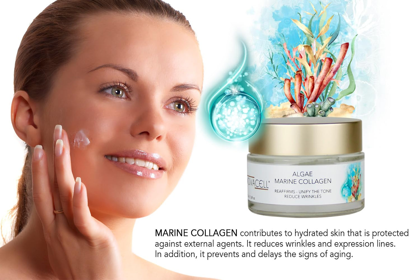 Algae Face Mositurizer Cream with Marine Collagen - Improves Firmness and Hydrates the Skin, Deep Moisture & Unifies the Skin Tone - 50 ml
