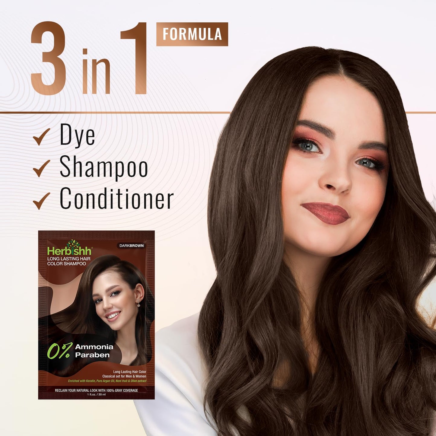Herbishh Hair Color Shampoo for Gray Hair–Natural Hair Dye Shampoo with Argan Hair Mask–Travel size-Colors Hair in Minutes–Long lasting colour–1pack –Ammonia-Free (#Dark Brown)