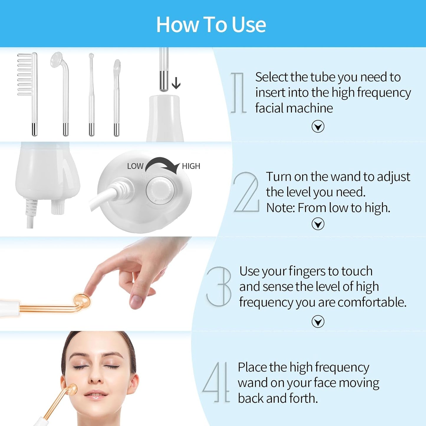High Frequency Facial Machine-Portable Handheld Skin Therapy Wand High Frequency for Hair with 4 Different Tubes