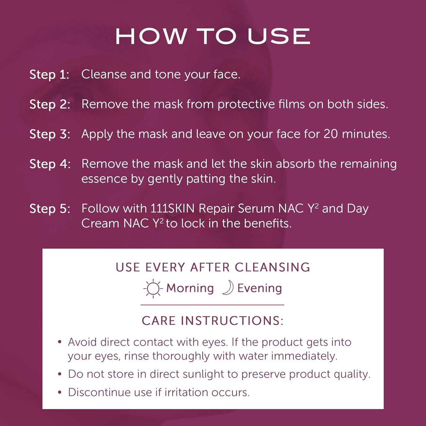 111SKIN Y Theorem Bio Cellulose Facial Mask for All Skin Types, Hydrating Face Mask with NAC Y2, Ectoin & Centella Asiatica, Enhances Skin Elasticity, Skincare Sheet Masks for Self Care, 5x 0.78 fl oz