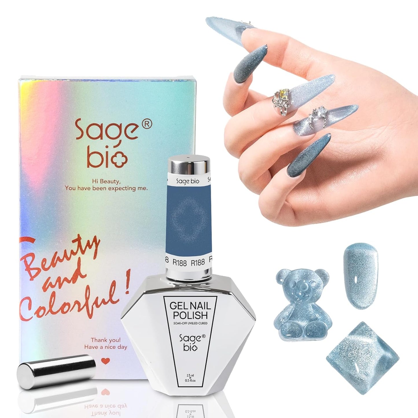 Multifunctional Cat Eye Gel Nail Polish, No Base or Top Coat Required, 15ml, Lasts Up to 4 Weeks, UV/LED Cured, Easy Application, R188