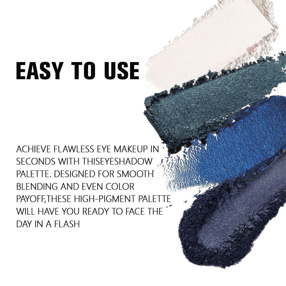 4 Colors Dark Peacock Green White Navy Sapphire Blue Eye Shadow Powder Palette Makeup, Highly Pigmented Waterproof Matte Shimmer Cream Quads Eyeshadow Palette for Women, paleta de sombras de ojos 08