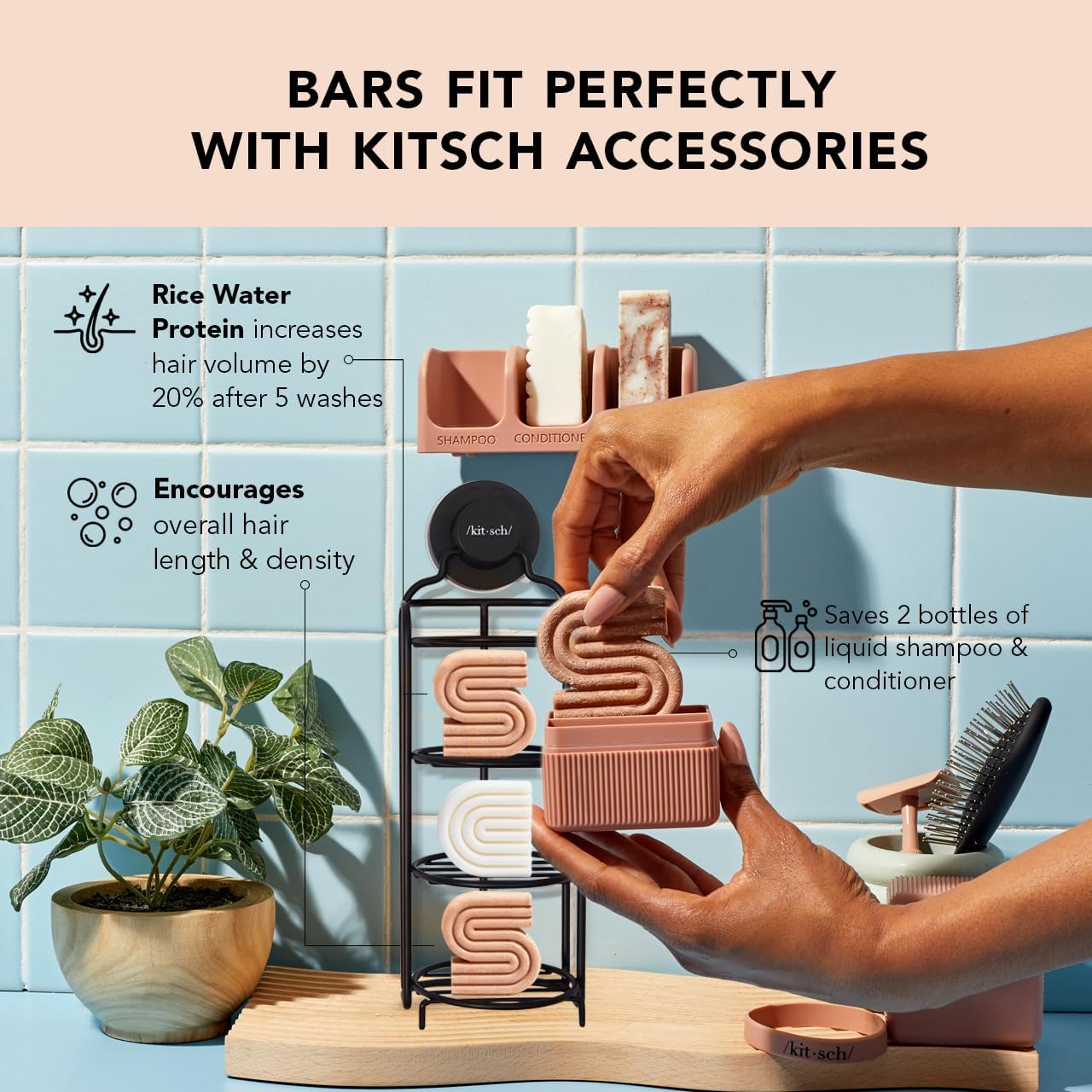 Kitsch Rice Water Shampoo & Conditioner Set – Solid Shampoo & Conditioner Bar with Protein for Hair Growth, Strengthening Hair & Damage Repair – Paraben, Sulfate & Silicone Free – 2 Pack