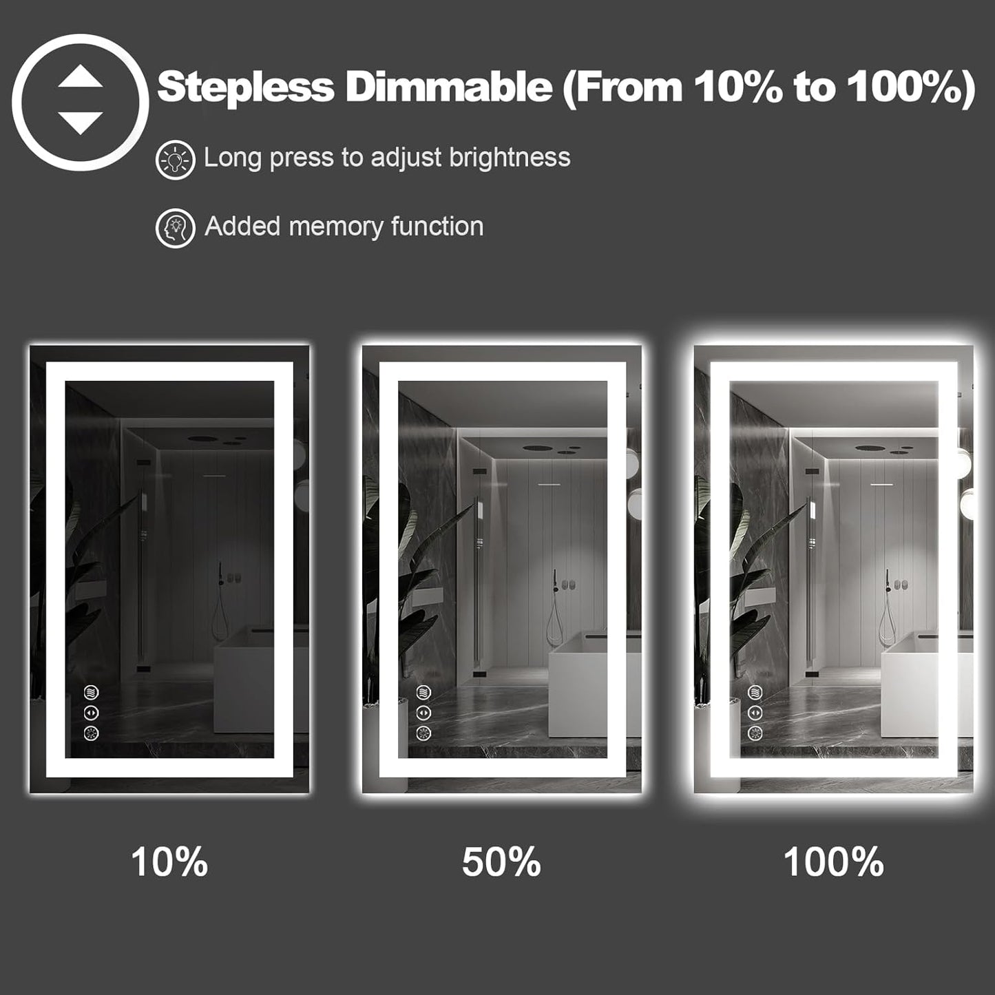 Amorho LED Bathroom Mirror 65" X36" with Front and Backlight, Stepless Dimmable Wall Mirrors with Anti-Fog, Shatter-Proof, Memory, 3 Colors, Double LED Vanity Mirror