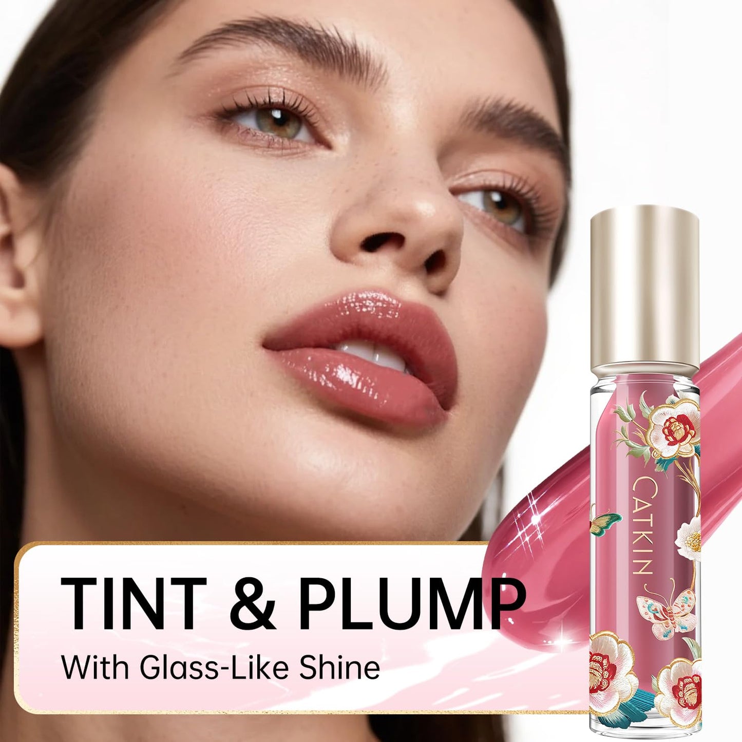CATKIN Lip Plumper Gloss, Tinted Lip Serum with Hyaluronic Acid & Jojoba Oil, Non-sticky Volumizing Hydrating Formula for a High Shine Maximum 3D Look, Plump & Soft Lips 0.12 Fl Oz-C10 Amethyst Planet